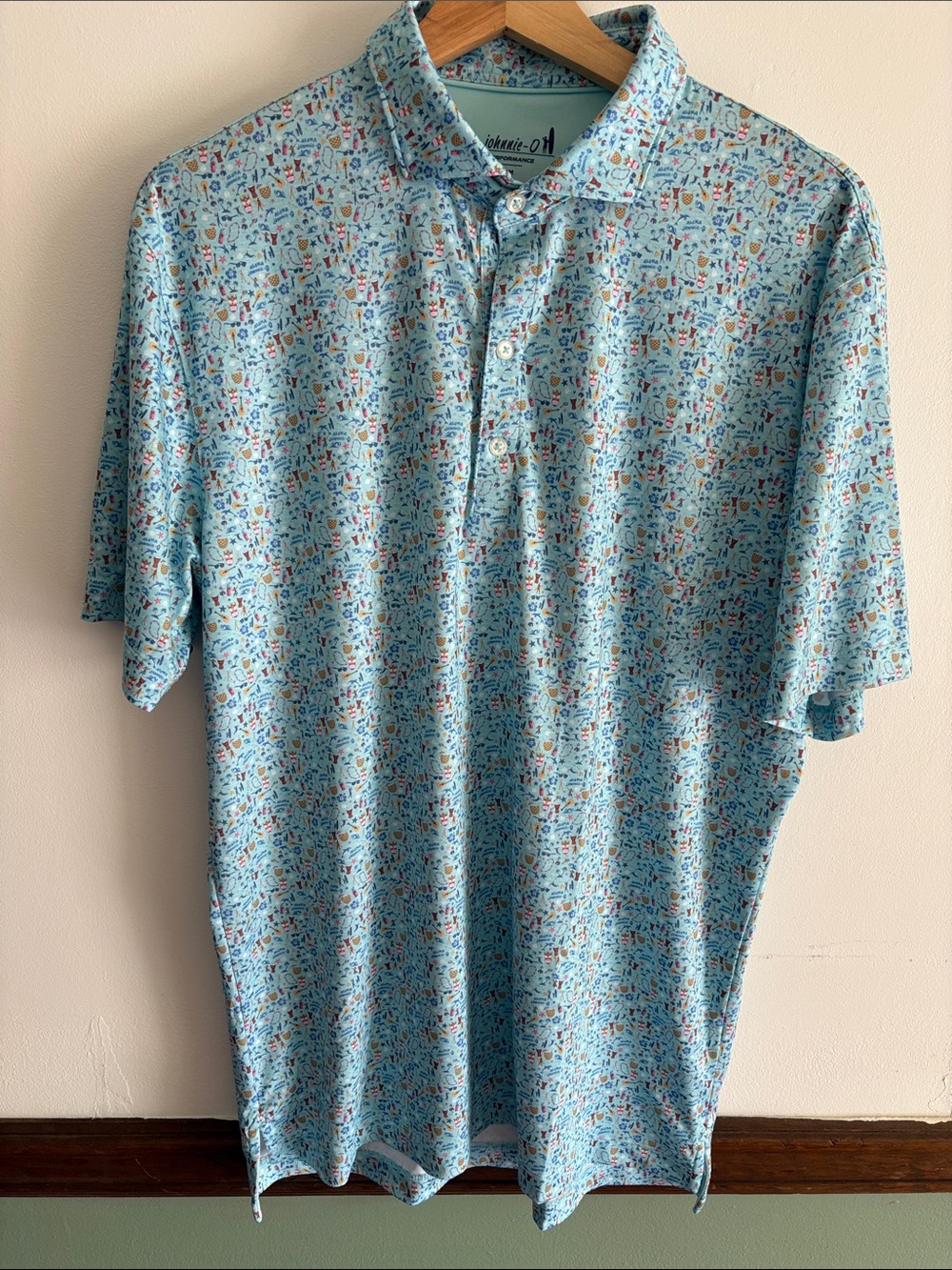 Johnnie-O Mens Golf Shirt Light Blue Alons Patterned Polo Shirt